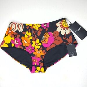 Saint Laurent Paris Black Fuchsia Floral High Waist Bikini Panty Size M NWT